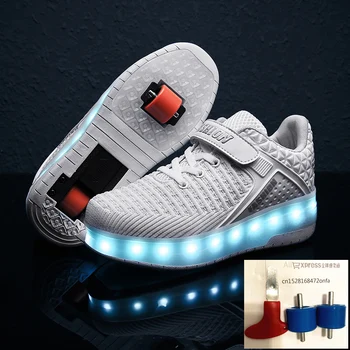 

2020 New 29-40 USB Charging Children Sneakers With 2 Wheels Girls Boys Led Shoes Kids Roller Skate Shoes