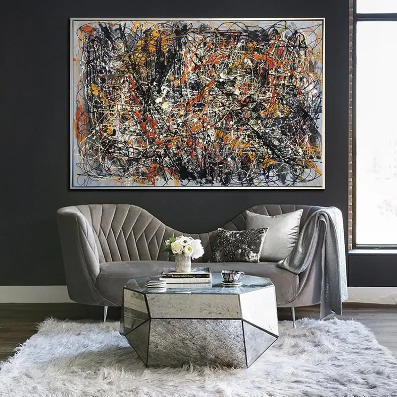 

Jackson Pollock Style Paintings Canvas Abstract Expressionism Painting Colorful Artwork Modern Hand-Painted Oil for Living Room