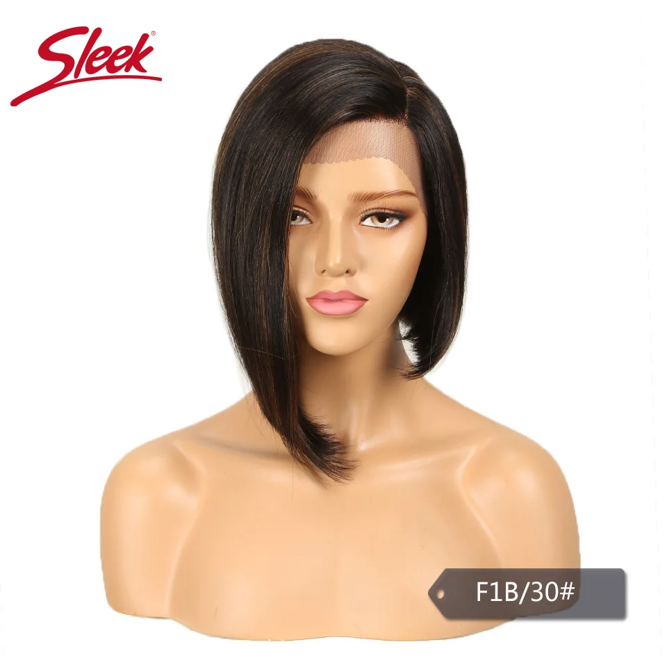 Sleek Lace Human Hair Wigs Short Remy Brazilian Hair Wigs U Part Lace Wigs 150% Density Wigs 12 Inch Straight Hair Wigs - Цвет волос: F1B/30