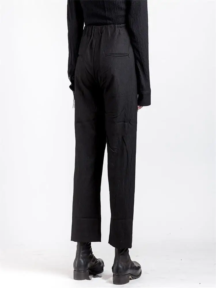 Men's Casual Pants Straight Pants Spring And Autumn New Black Elastic Waist Lacing Fashion Flax Loose Breathable Large Size