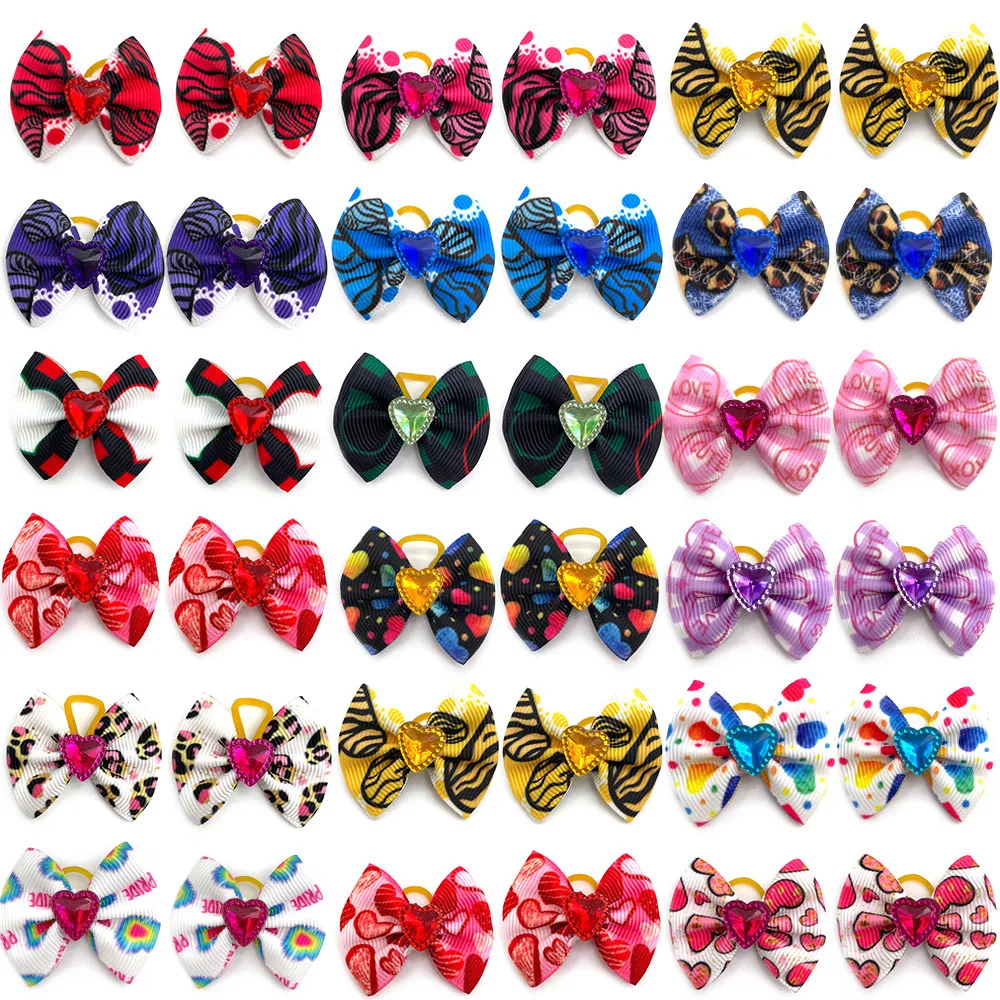 

30/50pcs Valentine's Day Dog Grooming Bows Love Heart Accessories Pet Dog Hair Bows Rubber Bands Small Dog Yorkshire Hair Bow