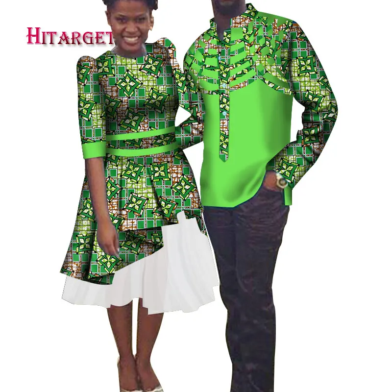 Африканская пара одежды мужская рубашка + африканская Дашики платья для пары африканская одежда для пары вечерние свадебные платья WYQ186