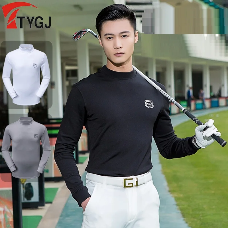 Pgm Men's Golf T-Shirt Long-Sleeved Elastic Warm Golf Bottoming Shirt Autumn Winter Thicken Slim Golf Tops Sportswear