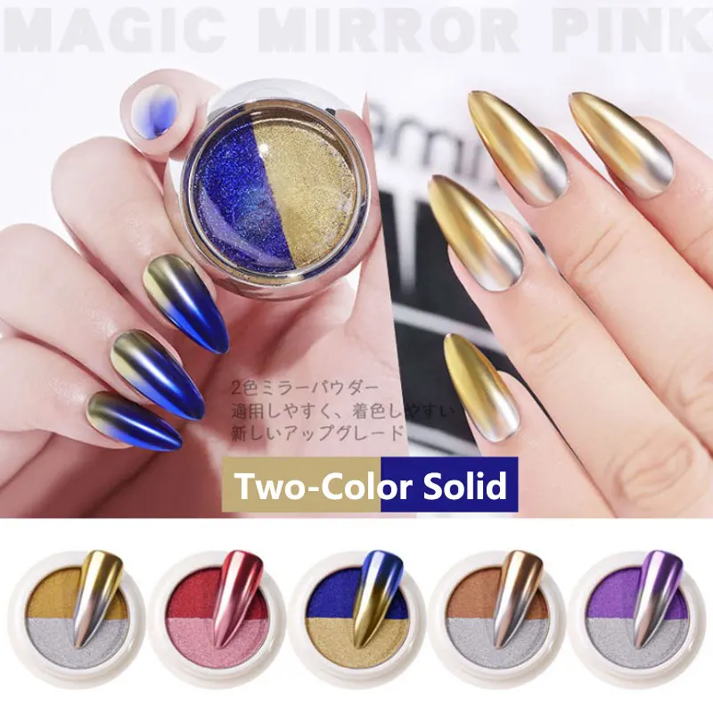 

Two Color Mirror Nail Powder Metallic Holographics Chrome Dust Sparkling Flakes Pigment UV Gel Polishing Nails Decorations