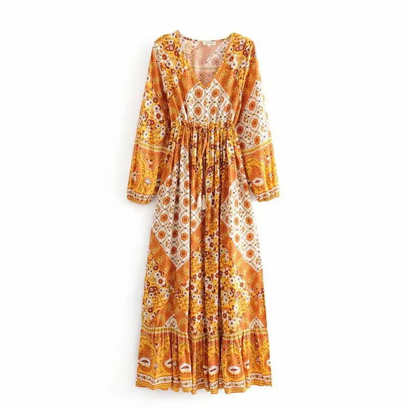 2019 осеннее Новое Женское платье с v образным вырезом и Боковым Разрезом длинными