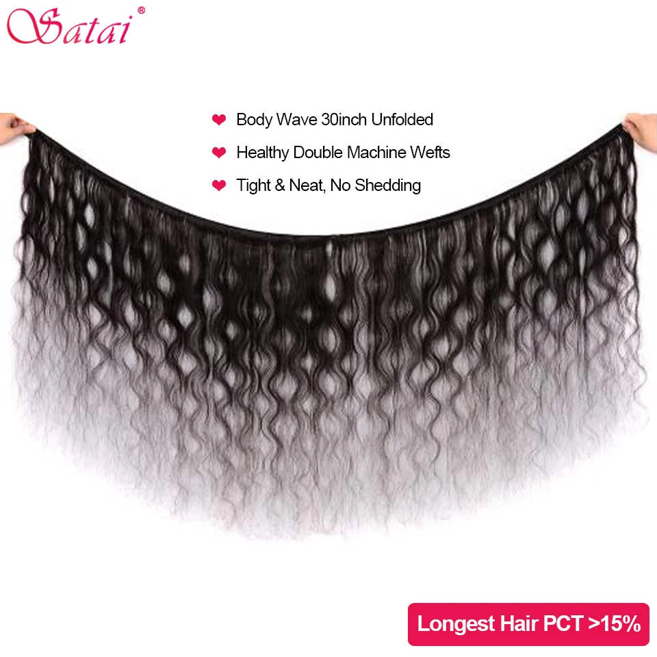  Satai Body Wave 3 Bundles With Closure 8-38 Inch M Remy Human Hair Bundles With Closure 30 32 34 in