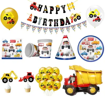 

Construction Engineering Vehicles Party Decor Disposable Tableware Cake Topper Decor Baby Shower Kid Birthday Party Supplies