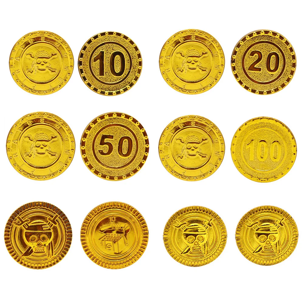 

100pcs Halloween Cosplay Pirate Treasure Chest Face Value Promotion Decorations Plastic Gold Coin Toy Game Coins Props