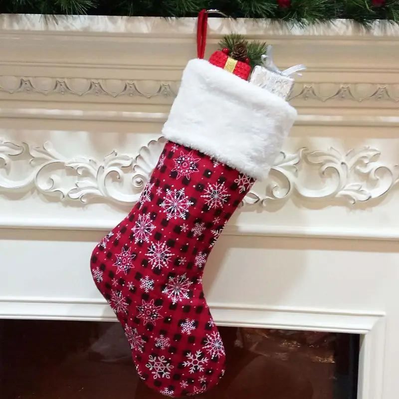Christmas Stockings Mini Sock Snowflake Xmas Tree Candy Gift Bag Hanging Pendant 6XDD
