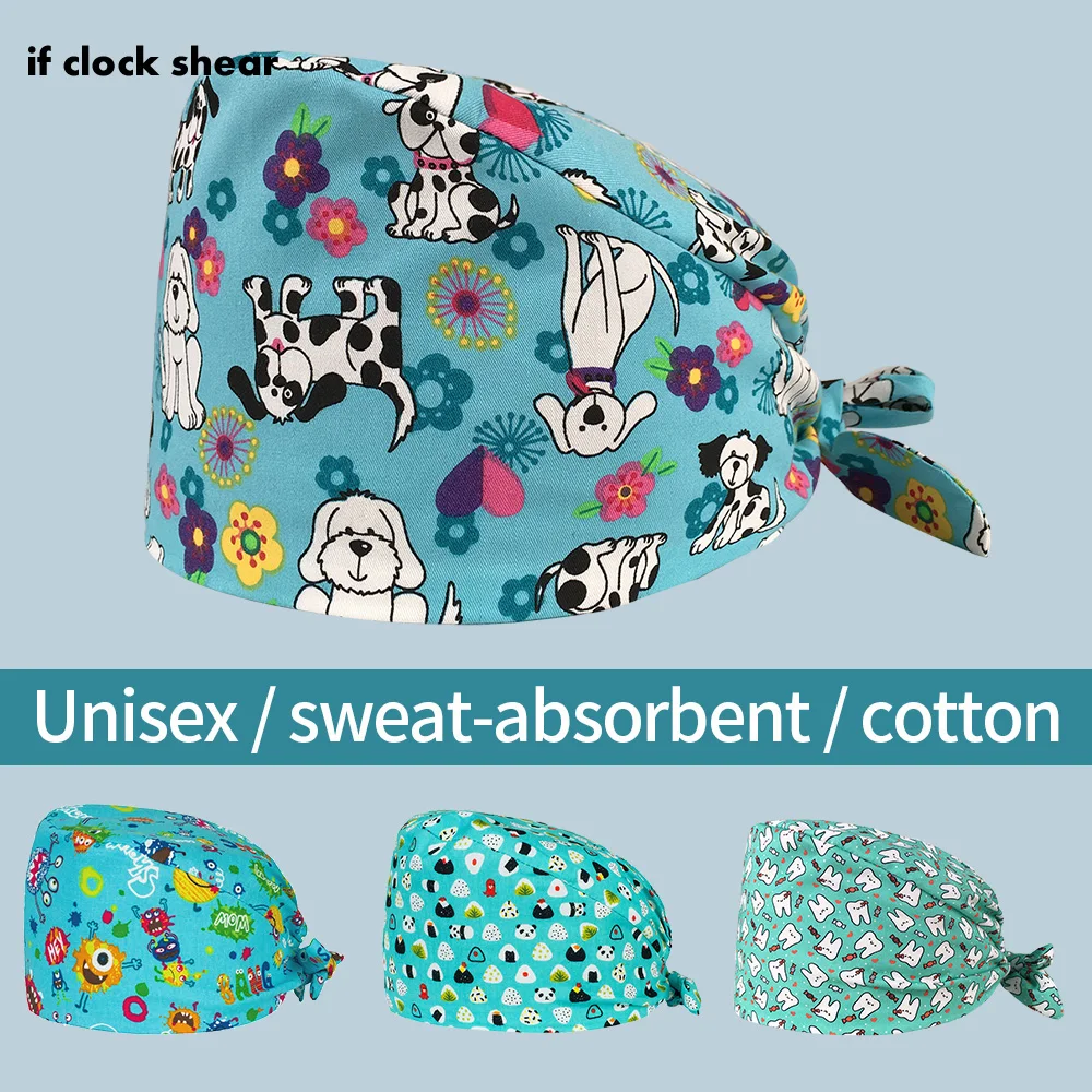 

Cotton scrub cap for women and men hat printing elastic tieback work cap section working accessories scrubs women hat wholesale