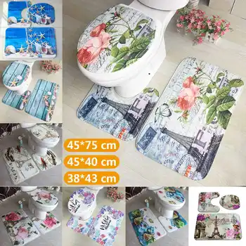 

3pcs Bath Mats Bathroom Rug Sets Toilet Cover Carpet Foot Pad Set Absorbent Nonslip Bathroom Kitchen Decor Floor Pad Rug