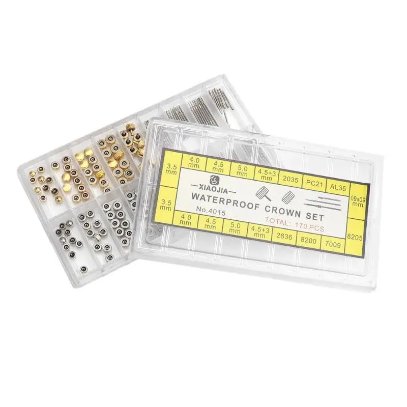 

170pcs/box Waterproof Watch Crown Parts Replacement Assorted Dome Flat Head Watch Accessories Repair Tool Kit for Watchmaker