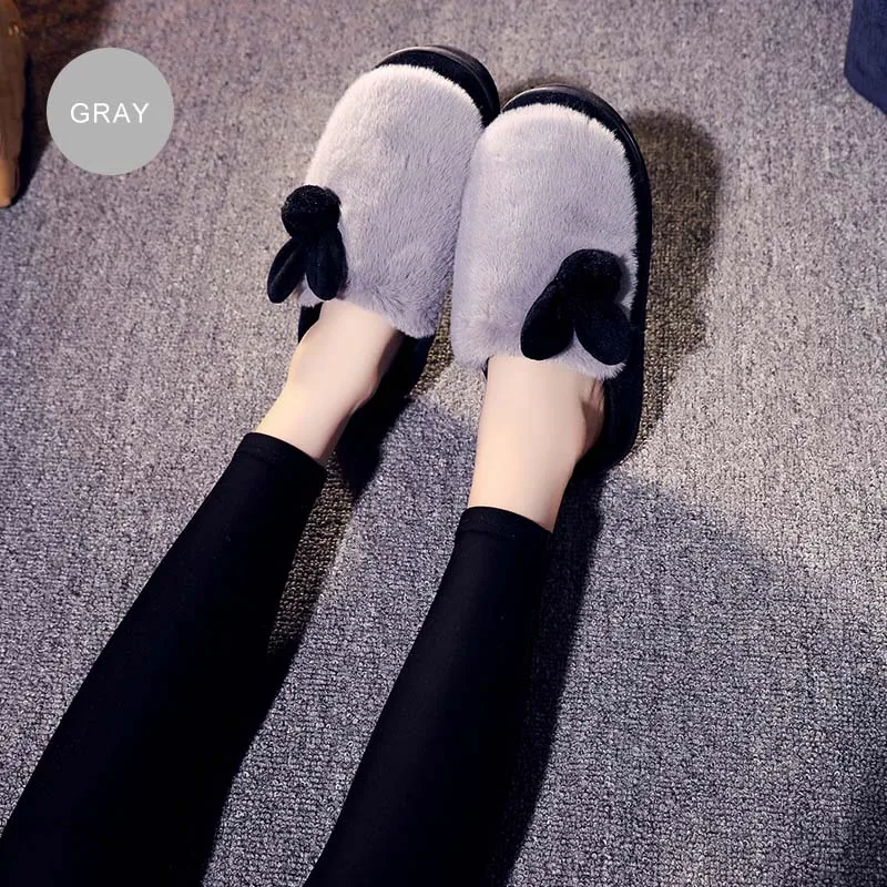 FZNYL/милые дизайнерские тапочки с кроликом; женская зимняя повседневная домашняя обувь; теплые Нескользящие домашние Вьетнамки; женские пушистые мягкие ботинки - Цвет: grey