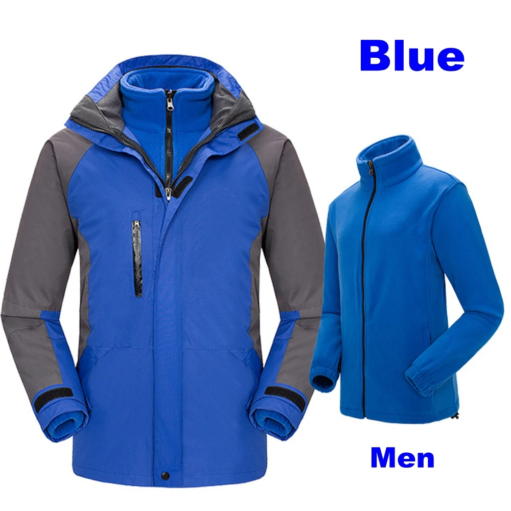 Men blue 3 в 1 ветровка Открытый Кемпинг водостойкий Съемная куртка-дождевик для поездок Для мужчин Для женщин пара Флисовые Кофты - Цвет: Men blue