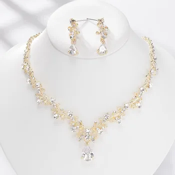 

Fashion New Luxury Jewelry Sets For Bride Wedding Party Jewelry Accessories Zircon Crystal Necklace Earrings Set Gift