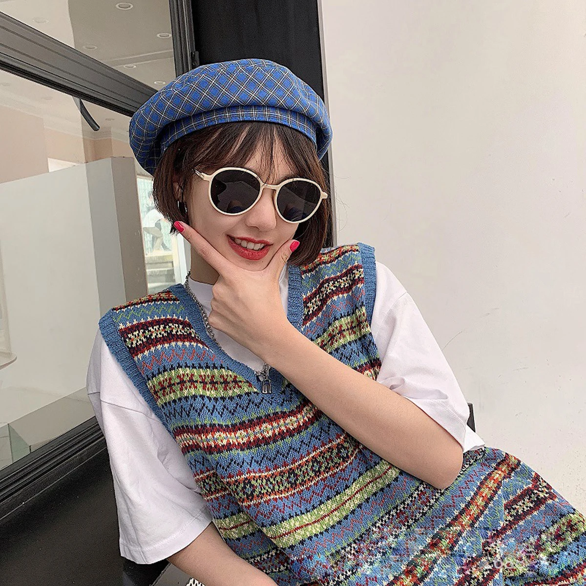 Новые модные женские Beanie BERET зимние теплые французские шляпы художника Лыжные шапки клетчатые береты подарки