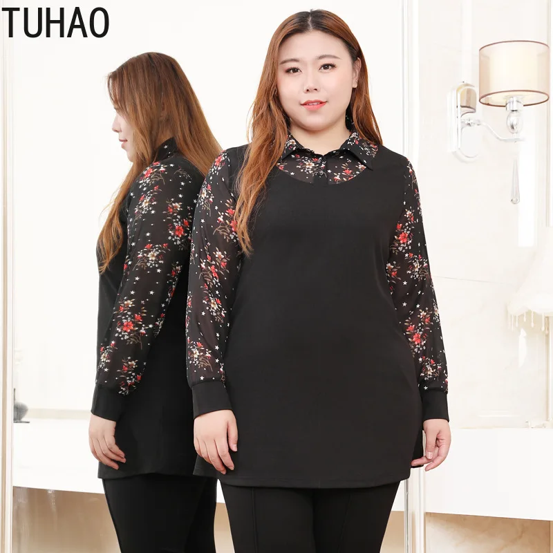 

TUHAO Spring Fall Floral Print Women Blouses 10XL 8XL 6XL Oversized Shirts Vintage Office Tops Long Sleeve Blusas Mujer MS004