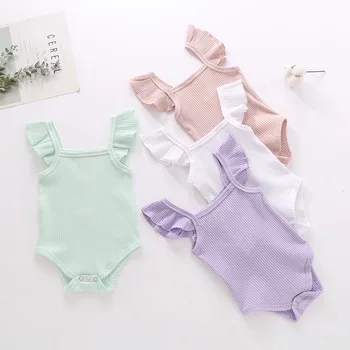

Baby Bodysuit 0-24M Newborn Infant Baby Girls Boys Candy-Colored Solid Ruffles Pit Stripe Frill Summer Romper Ползунки Outfits