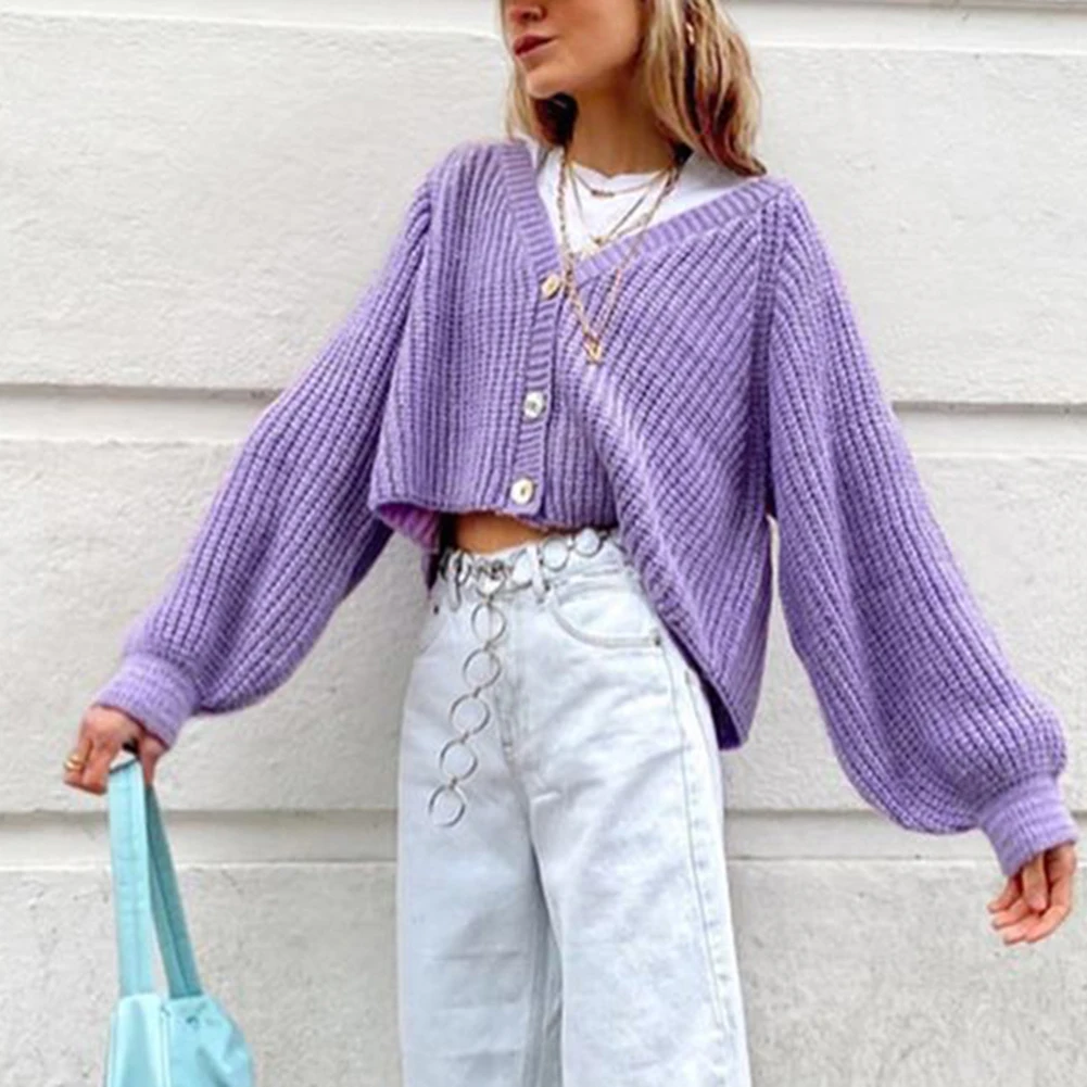 

E-girl Y2k Knitting Sweater Puff Sleeve Crop Tops Cardigans Button Fashion Sweater Harajuku Aesthetic 90s Top Chic Streetwear