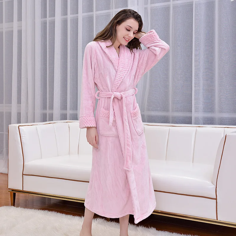 Очень длинный фланелевый Халат для влюбленных женщин и мужчин, толстый теплый осенне-зимний банный халат-кимоно одежда для невесты Ночная сорочка