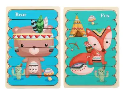 Double Sided Strip 3D Puzzles Baby Toy Wooden Montessori Materials Educational Toys For Children Large Bricks Kids Learning Toys Multicolor