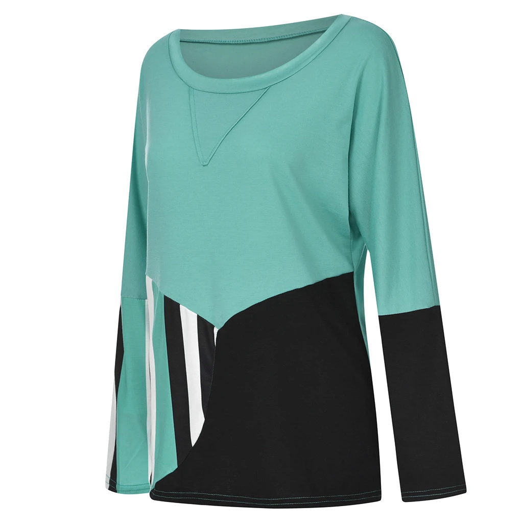 JAYCOSIN Fashion Blouse Casual Loose Round Neck Long Sleeve Color Matching Shirts Blouses Embroidery Casual Women Full Shirt 722