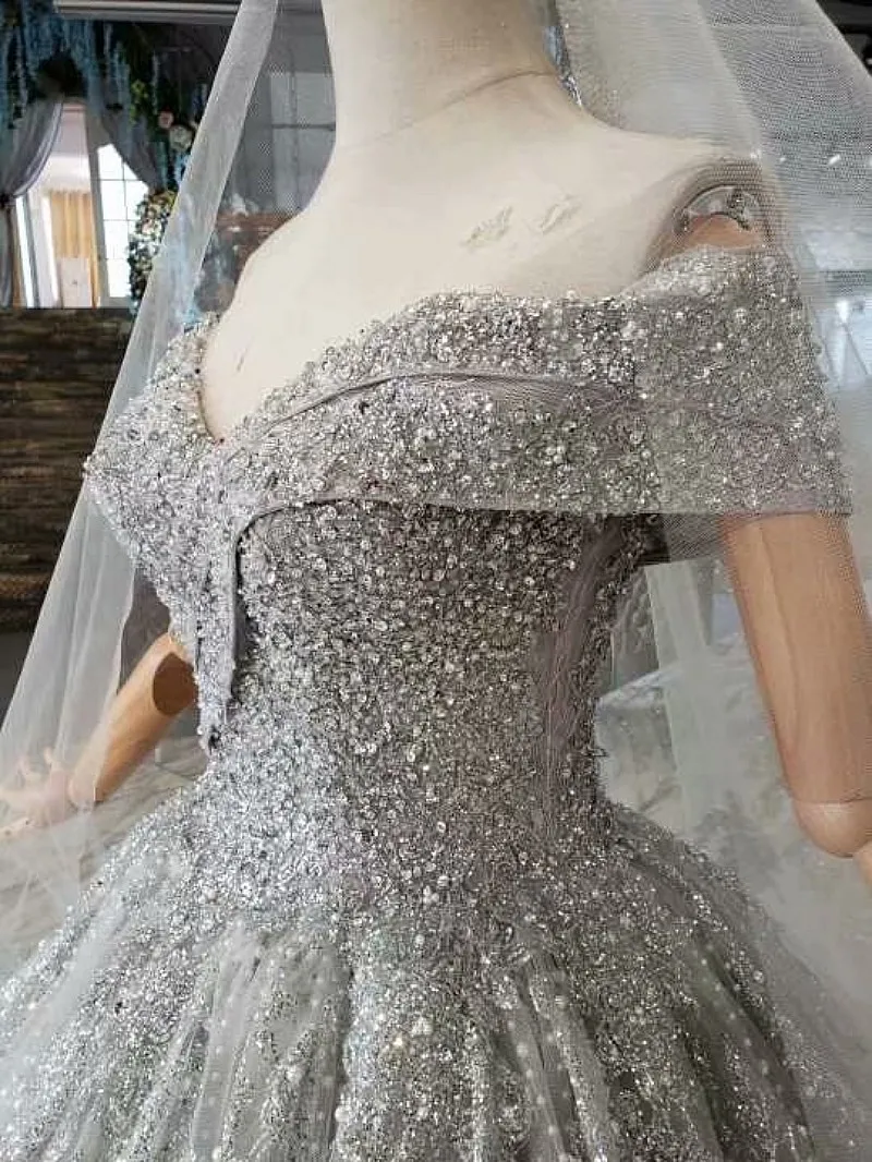BacklakeGirls Vestidos De Novia серое свадебное платье винтажное платье невесты с v-образным вырезом и открытыми плечами, расшитое блестками Robe De Soiree