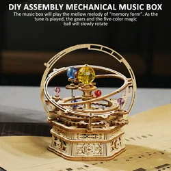 Caixa de música mecânica 84 pçs rotatable diy 3d estrelado noite modelo de madeira bloco de construção montagem caixa de música brinquedo presente para crianças