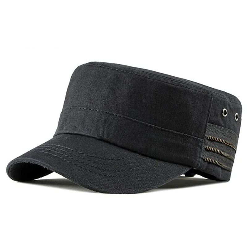 

New Arrival Fashion Cotton Breathable Sweaty Unisex Adjustable Military Hat Ourdoor Sunshade Black Hat Military Womens