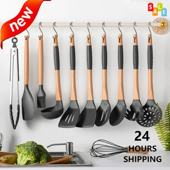 

Silicone Cooking Utensils Set Slip Handle High Temperature Resistant Non Stick Utensilios De Cocina Kitchen Tool Accessories
