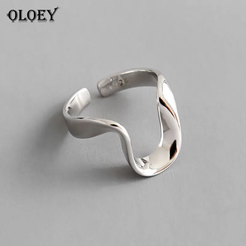 OLOEY,, настоящее 925 пробы, серебряные, открытые кольца для женщин, Корея, INS, неправильная форма U, регулируемое кольцо, хорошее ювелирное изделие, подарок YMR983