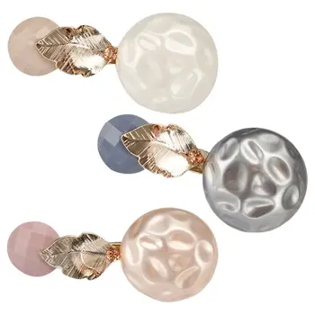

Korean Women Girl Decorative Hair Clip Irregular Texture Resin Button Alligator Hairgrip Shimmer Metal Leaf Rhinestone Barrettes