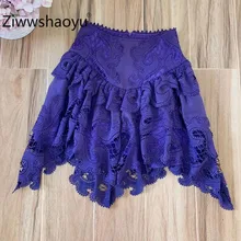 Ziwwshaoyu дизайнерская фиолетовая Женская юбка из хлопка, ажурная вышитая Лоскутная юбка в стиле бохо, асимметричная юбка