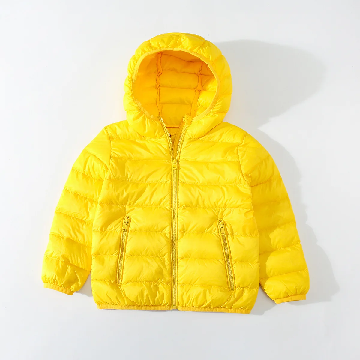 Boys Girls Portable Lightweight Down Jacket Winter Hooded Zipper Children's Coat Children's Clothing Wholesale - Цвет: Цвет: желтый