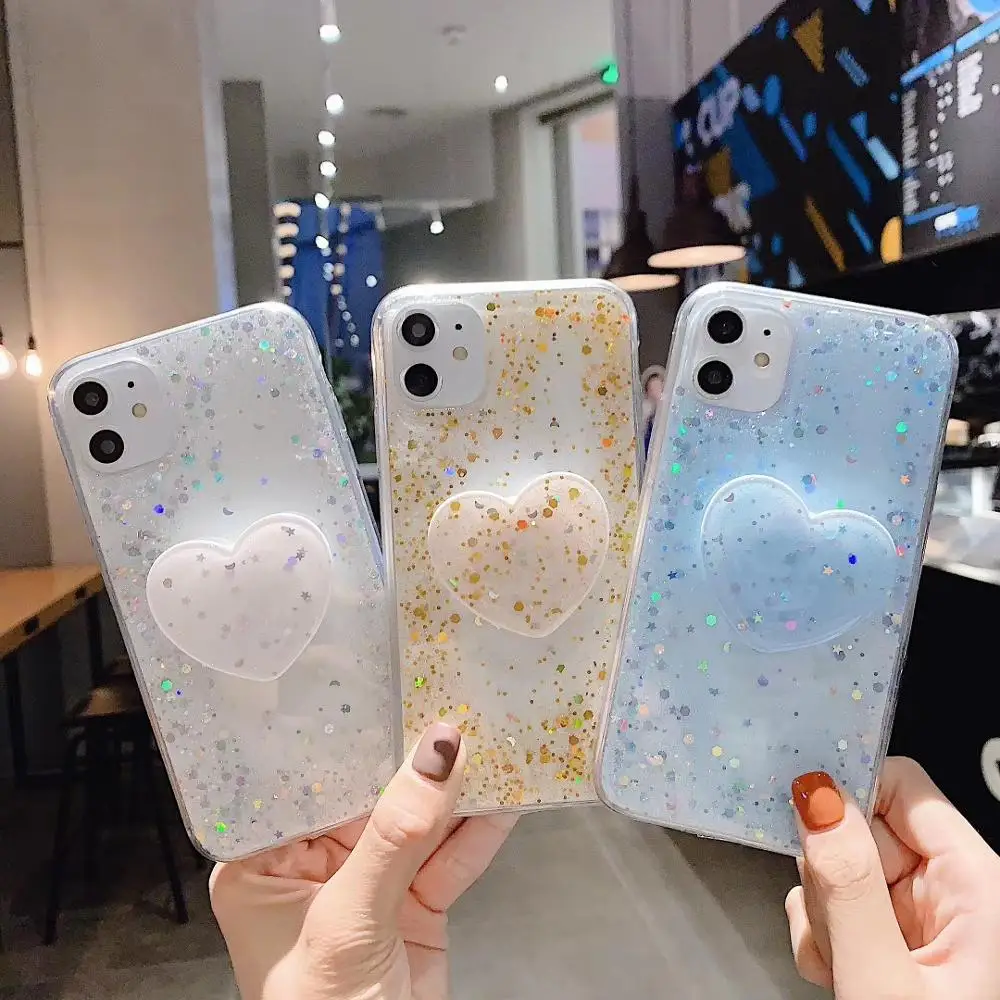 glitter powder Case For iPhone 6s 7 8Plus X XR XS Max holder Epoxy Soft TPU Phone Back Cover |