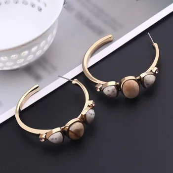 

Vintage Natural Stone Round Hoop Earrings for Women Retro Glass Crystal C Shape Circle Statement Earrings 2020 Fashion Jewelry