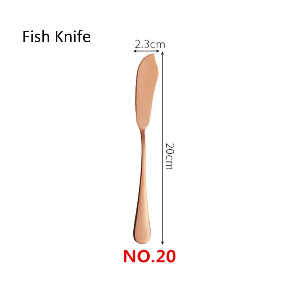 No.20 Fish Knife Набор посуды из розового золота, набор свадебных медных розовых столовых приборов, 304 столовая вилка и нож из нержавеющей стали, острый чайный ложка, столовые приборы, 1 шт - Цвет: No.20 Fish Knife