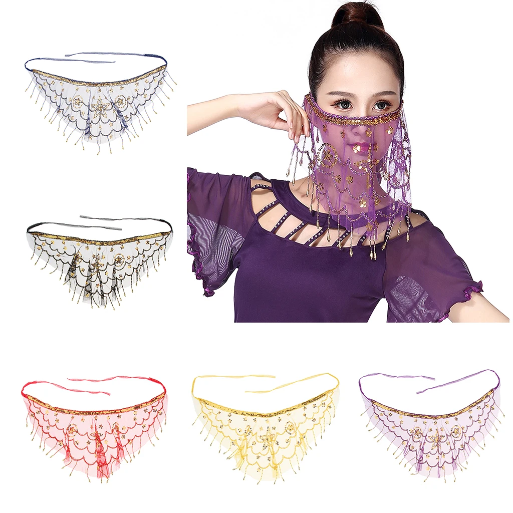 

Women's Belly Dance Sequins Tribal Face Veil Halloween Costume Accessories