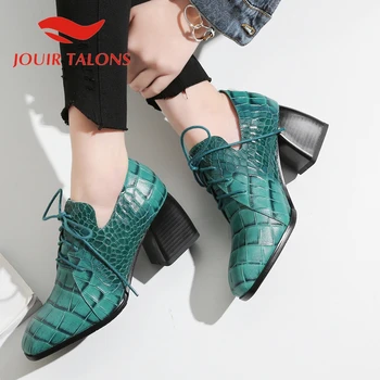 

JOUIR TALONS 2020 hot sale Genuine leather women boots Platform square heels square toe cross-tied Spring/Autumn Woman shoes
