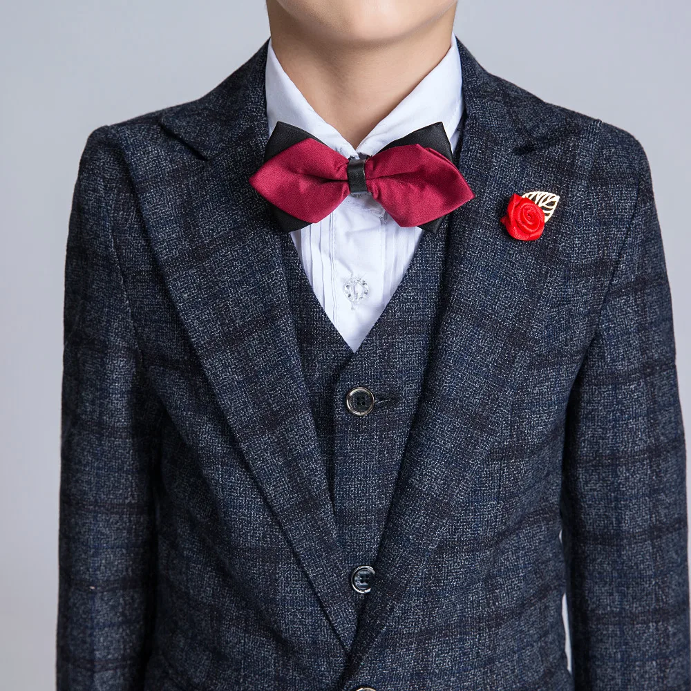 YuanLu New Boys Suits Wedding Blazer Jacket Kids Suits Formal Costume Lattice Children Clothes British Style