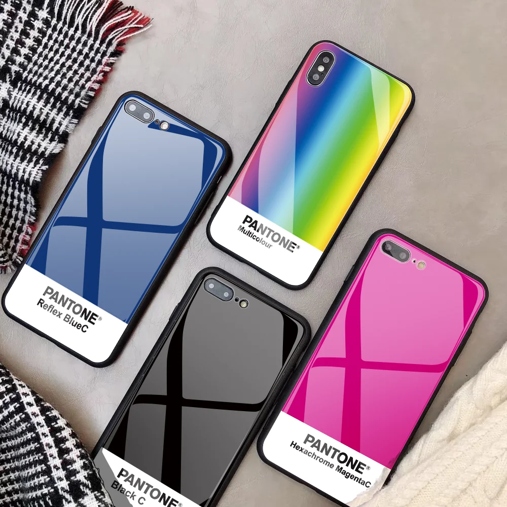 Чехол из закаленного стекла для iPhone 11 Pro 7 7Plus X 6S 6 Plus Pantone Phone Cover для iPhone XS MAX XR 8 pure color