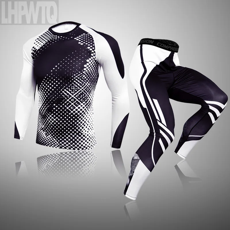 Thermal underwear set Ski tracksuit men fitness running gym MMA training quick-drying compression jogging suit