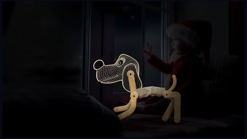 3D иллюзионный светодиодный светильник с деревянной основой для собак, складная акриловая панель, абажур, гибкий светильник для настольного декора, подарок на день рождения