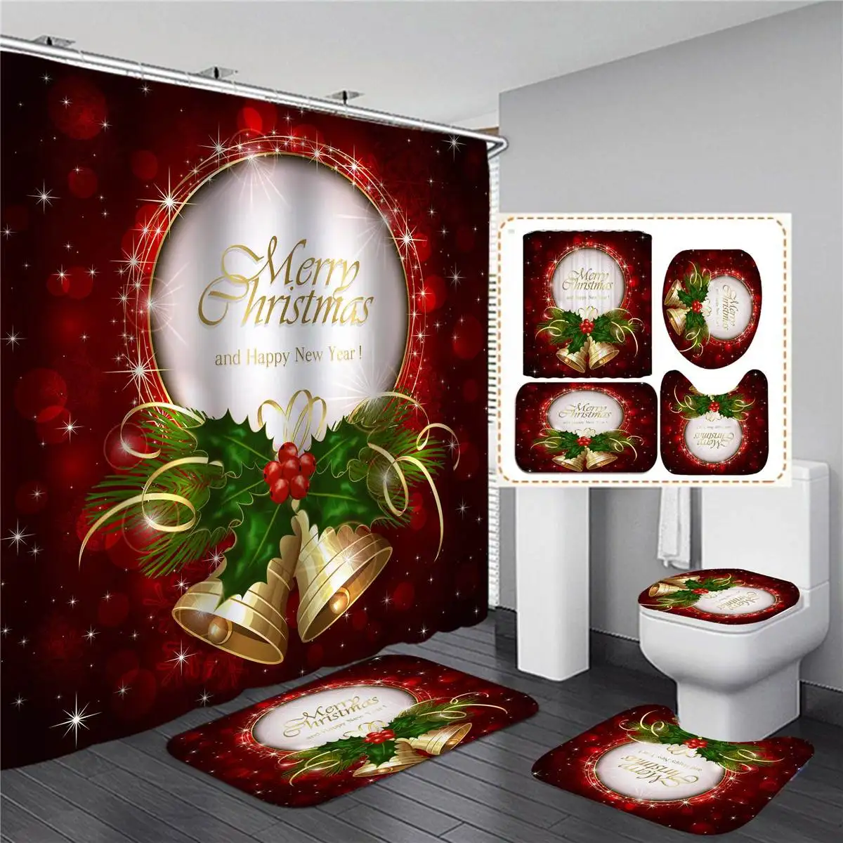 Merry Christmas набор занавесок для ванной, Новогодняя занавеска для ванной, водонепроницаемый чехол для унитаза, коврик, Рождественский Декор для ванной