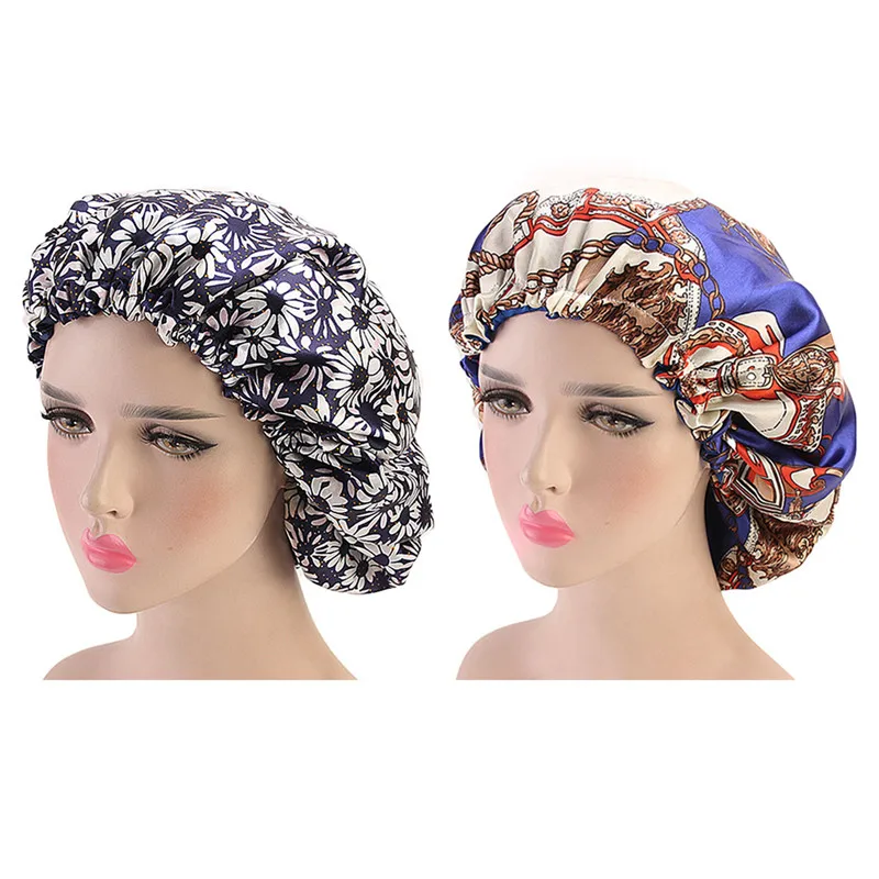 a 2pcs 1/2/3 предмета, Цвет душ Кепки Для Женщин Атлас капот Кепки ухода за длинными волосами в ночное время сна шляпа Шелковый головной Обёрточная бумага отрегулировать душ Кепки s - Цвет: a 2pcs