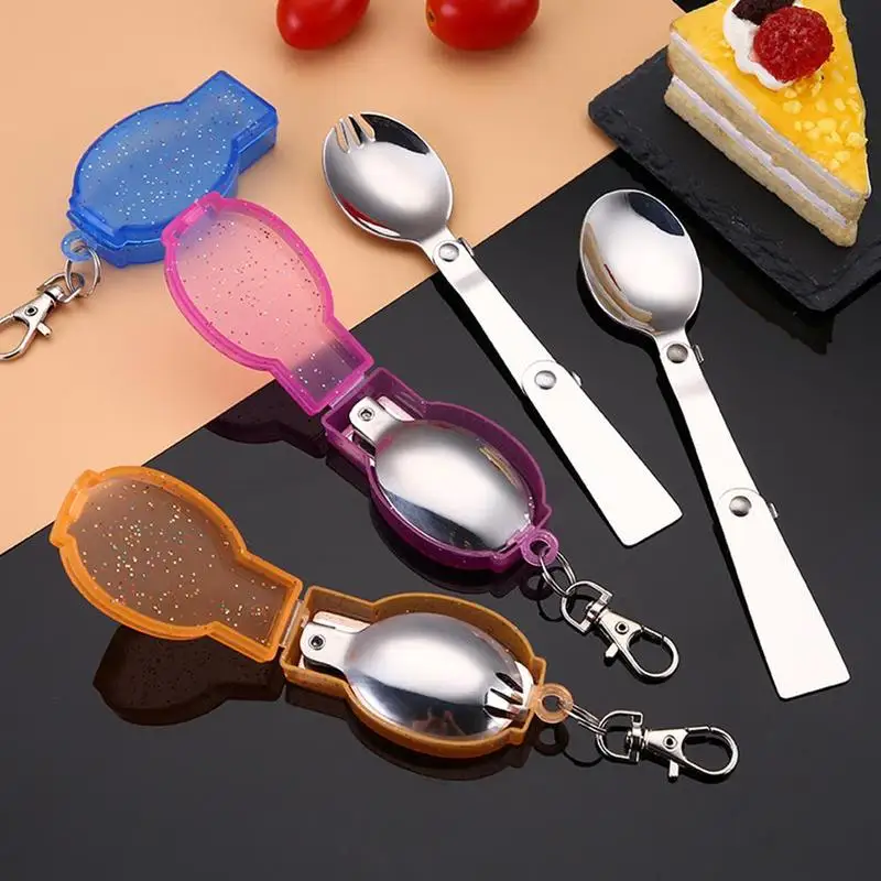 Outdoor Folding Travel Camping Utensil Stainless Pocket Spoon Fork Super Small Foldable Spoon Fork Camping Picnic Survival Tool