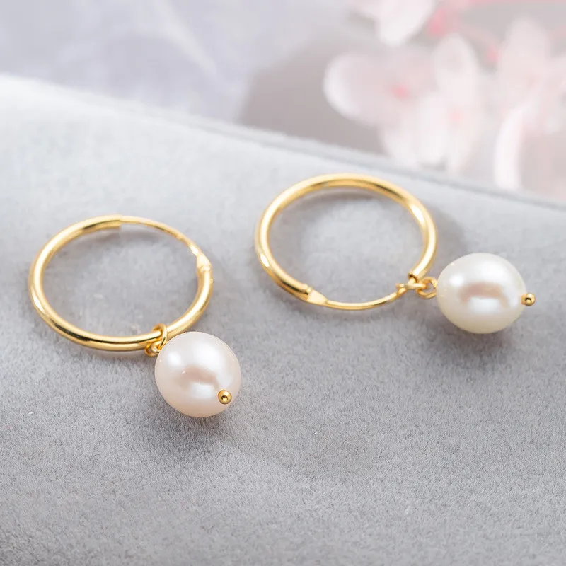 Серебряные серьги кольца из стерлингового серебра S925 пробы с жемчугом