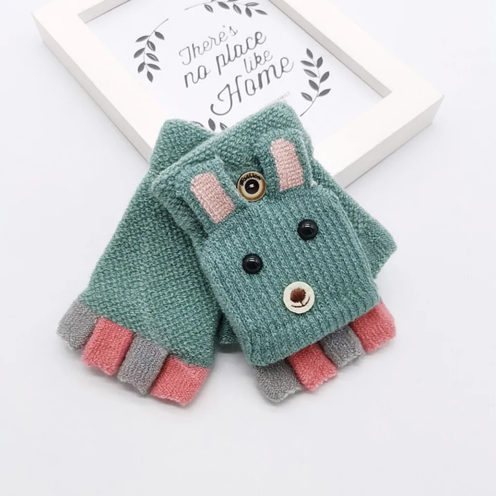 ARLONEET/зимние вязаные Утепленные перчатки для малышей для девочек и мальчиков, откидной верх, митенки, теплые перчатки с отстрочкой CO22