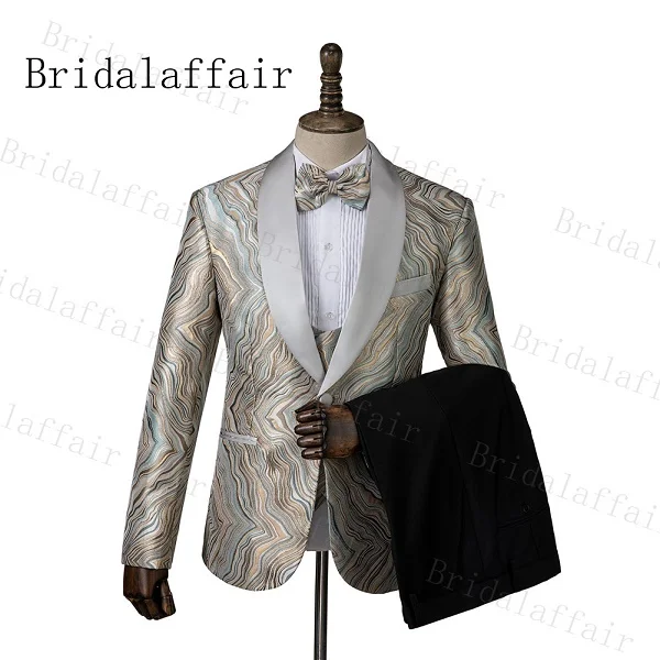 Bridalaffair Роскошные фиолетовые Цветочные блестящие лацканы мужские платье для свадьбы выпускного костюмы мужской костюм костюмы смокинг жениха 3 шт - Цвет: as image color