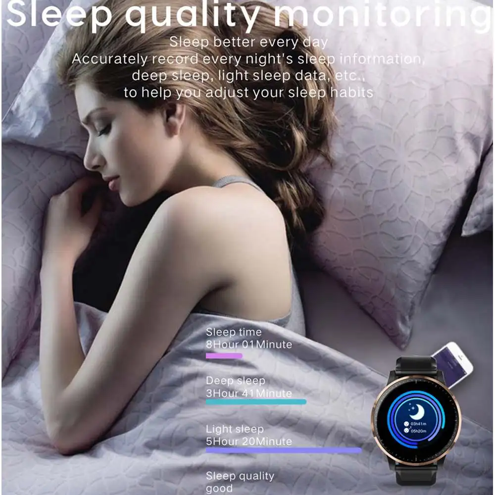 XANES Q20 IP67 Waterproof Smart Watch Heart Rate Blood Oxygen Monitor SMS Reminder Exercise Fitness Band 1.3'' Full Touch Screen